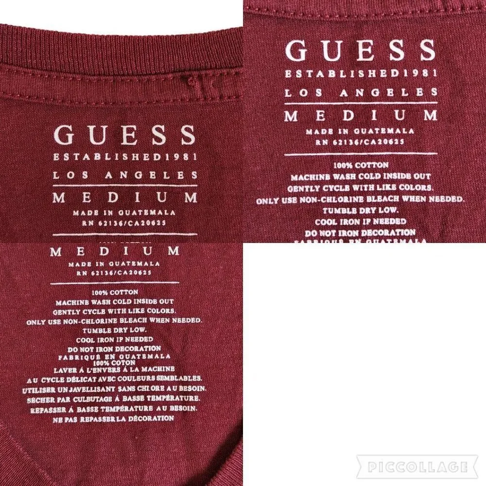 Guess burgundy red black v neck short sleeve t shirt sz M - Picture 11 of 11